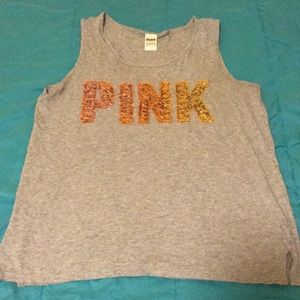 PINK muscle sleeve sequin shirt
